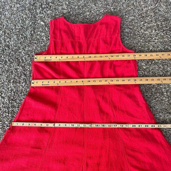 Color Me Cotton Trapeze Dress Size Medium Red Solid Flowy Lagenlook Boho Minimal - Picture 12 of 14